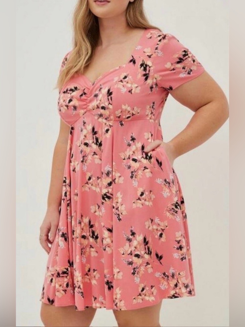 torrid Coral Floral V-Neck Midi Dress